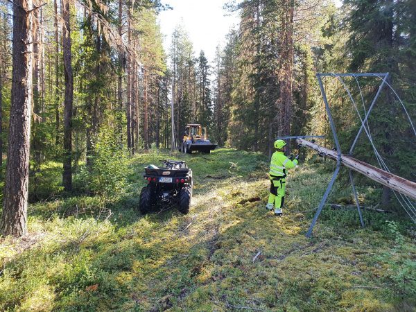 man i skog med fyrhjuling